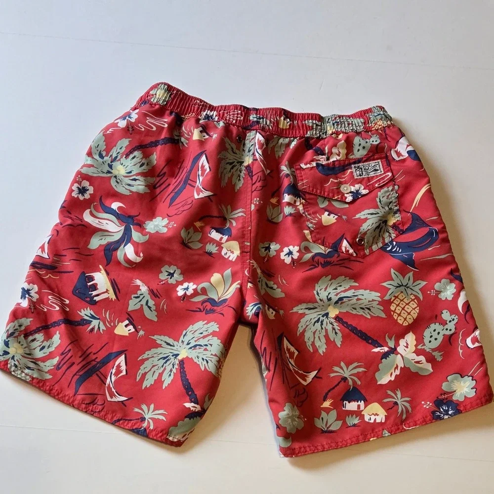 Polo Ralph Lauren Red Tropical Swim Trunks Medium Lined‎